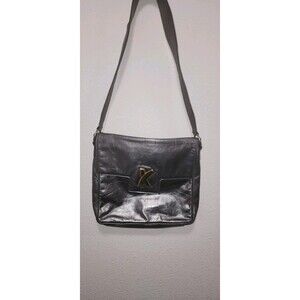 Paloma Picasso Metallic Leather Hobo Shoulder Bag "X" Logo Vintage Made in Italy